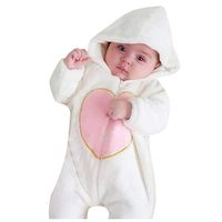 Baby Girls Boys Winter Warm Fleece Jumpsuit Snowsuit Heart Print Hoodie Romper Bodysuit Coat Infant Pajamas