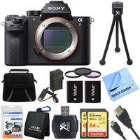 Sony ILCE7RM2/B a7R II Full-Frame Mirrorless Interchangeable Lens Camera Body 128GB Bundle includes Full-frame Camera Body, 2x 64GB SDXC Memory Cards, Card Reader, 62mm Filter Kit & More