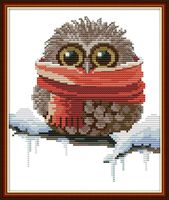 Cross Stitch Kits, Awesocrafts Owl Scarf Cute Christmas Winter Easy Patterns Cross Stitching Embroidery Kit Supplies Christmas Gifts, Stamped or Counted (Owl 4, Stamped)