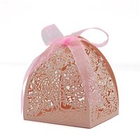 KEIVA Pack of 70 Laser Cut Rose Candy Boxes, Favor Boxes 2.5"x 2.5"x 3.1", Gift Boxes Bridal Shower Anniverary Birthday Party Wedding Favor (Pink)