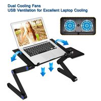 RAINBEAN Laptop Stand with 2 CPU Cooling USB Fans for Bed,Cozy Aluminum Vented Lap Workstation Desk with Mouse Pad,Foldable Book Reading Stand Notebook Tablet Holder on Sofa,Adjustable Bed Table Tray