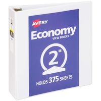 Avery 2" Economy View 3 Ring Binder, Round Ring, Holds 8.5" x 11" Paper, 1 White Binder (5731)