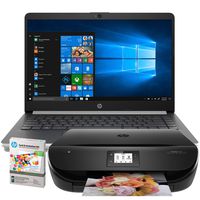 HP Notebook - 14-df0053od, Intel Celeron@1.1GHz, 4GB RAM, 64GB eMMC, Windows 10 and HP Envy 4520 Wireless All-in-One Photo Printer with Card & Invitation Kit Bundle (Renewed)