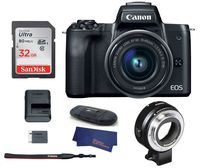 Canon EOS M50 Mirrorless Digital Camera with 15-45mm Lens -Black (USA Warranty) + Canon EOS M Mount Adapter for Canon EF/EF-S Lenses - 6098B002