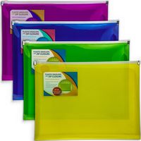 SteadMax 4 Large Poly Envelopes with Zip Closure, Store Documents, Files, School or Office Supplies, 13 x 10 inch, Durable, Water-Resistant Plastic Zip Envelope, Assorted Colors (Pack of 4)