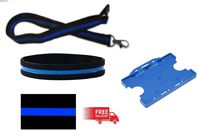 Thin Blue Line Lanyard & Matching Thin Blue Line Silicon Memorial Wristband & Double Sided ID Card Holder - Adult Size.