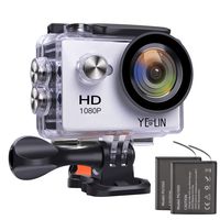 YELIN 1080P Action Camera Waterproof Sport Camera HD Camcorder Underwater Camera with 2 inch LCD Screen/170 Wide Angle Lens/2 Rechargeable Batteries (White)