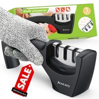 Best Kitchen Knife Sharpener,Upgraded 3-Stage Blades Sharpener Stone(Ceramic,Coarse,Fine). Best For Chef/Fillet Knives.Easy Manual Shapening,Cut-Resistant Glove Included for More Safe Sharpening.