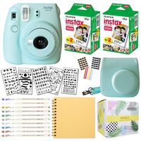 Fujifilm Instax Mini 9 Instant Camera (ICE Blue) + Fuji INSTAX Film (40 Sheets) + Bundle with: Groovy Camera Case + Scrapbook Photo Album + Stencils + Metallic Markers + Photo Corners