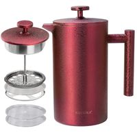 Secura French Press Coffee Maker, 304 Grade Stainless Steel Insulated Coffee Press with 2 Extra Screens, 34oz (1 Litre), Red