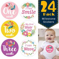 Floral Baby Milestone Stickers Photography Props Newborn Monthly Stickers for Baby Girls, Track Your Baby's First Year Growth(Set of 24)