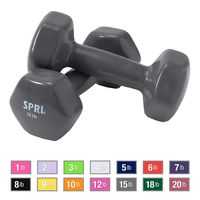 SPRI Dumbbells Deluxe Vinyl Coated Hand Weights All-Purpose Color Coded Dumbbell for Strength Training (Set of 2) (Dark Grey, 15-Pound)