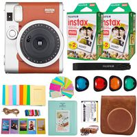 Fujifilm Instax Mini 90 Neo Classic Instant Film Camera (Brown) + Fuji Instax Film Twin Pack (40 Film) + Accessories Kit/Bundle + Fitted Case + 4 Filter Lens + Frames + Photo Album + More