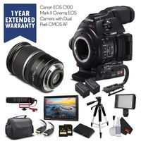 Canon EOS C100 Mark II 0202C002 with Dual Pixel CMOS AF & 17-55MM Lens with 2 Memory Cards, 2 Extra Batteries, Mic, Case, Light, Monitor Warranty + More - Professional Bundle - International Version