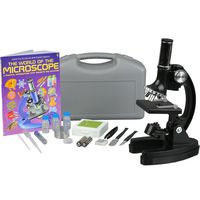 AmScope 120X-240X-300X-480X-600X-1200X Educational Metal Arm Kids Compound Microscope Kit + Book