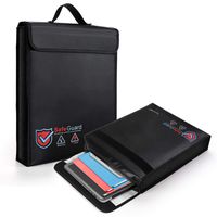 Vemingo Fireproof Bag 2000 Degree Water Resistant Document Holder 15.8 x 12.6 x 3 Inches Non-Itchy Silicone Coated Fireproof Safe Storage Black