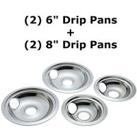 Kitchen Basics 101 4 Pack Chrome (2) 6" & (2) 8" Replacement for GE/Hotpoint Electric Range Reflector Bowls Drip Pans With Locking Slot WB31T10010 WB31T10011