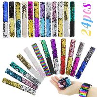 HEHALI 24pcs Mermaid Slap Bracelet, 2 Colors Reversible Charm Bracelets, Magic Sequins Flip Wristband Bracelets for Birthday Party Favors