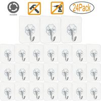 Jwxstore Wall Hooks 24 Pack 22lb(Max) Transparent Seamless Hooks, Waterproof and Oilproof, Heavy Duty Self Adhesive Hooks for Kitchens, Bathroom, Bedroom