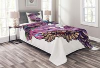 Lunarable Gothic Bedspread, Day of Dead Illustration with Sugar Skull Girl in Flower Wreath, Decorative Quilted 2 Piece Coverlet Set with Pillow Sham, Twin Size, Purple Pink