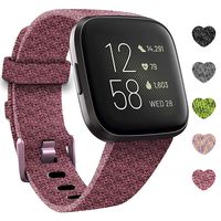 LUCXXI Woven Bands Compatible with Fitbit Versa 2 for Women Men, Large Small Woven Canvas Fabric Accessories Adjustable Replacement Strap for Fitbit Versa 2 / Versa (Rose Black, Small:5.5"-7.10")