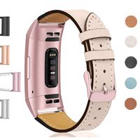 Hotodeal Leather Band Compatible Charge 3, Classic Replacement Genuine Leather Bands Metal Connectors Women Men Small Large Size Silver, Rose Gold, Black