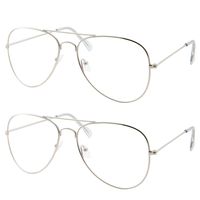 2 Pack | Blue Light UV Blocking Computer Glasses | Retro Aviator Style | Reduce Eye Strain Anti Glare Clear Lens Video Gaming Eyeglasses Men and Women (2 Silver)
