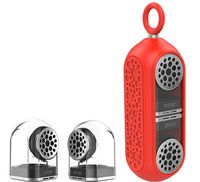 KNZ GoDuo Portable Bluetooth Speakers with Magnetic Connectable Base, L/R True Stereo Sound and Bass, Water and Shock Resistant, 18 hr playtime, Built-in Mic, Protective Carrying Case Included (Red)