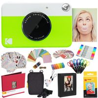 Kodak Printomatic Instant Camera (Green) All-in-Bundle + Zink Paper (20 Sheets) + Deluxe Case + Photo Album + 7 Unique Sticker Sets + Markers + Scissors + Border Stickers and So Much More