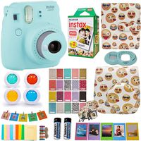 Abesons Kit Fujifilm Instax Mini 9 Camera Ice Blue + Accessories kit for Fujifilm Instax Mini 9 Camera Include Instant Camera + Fuji Instax Film (20 PK) EMOJI Case + Frames +Selfie Lens + Album + More
