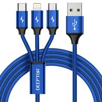 Multi Charging Cable, DEEPTOK 3 in 1 Charging Cable with Built-in Chipset 4 Ft/1.2m USB Charger Branching Adapter Cord Micro USB/Type-C(USB C) for Android Samsung Galaxy, Huawei (Blue)