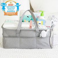 Baby Diaper Caddy Organizer by Kids N Such - Zipper Pocket - Large 15x12x7 Portable Diaper Holder Basket for Nursery or Car - 3 Insert Compartments - Grey Canvas Tote - Boy or Girl - Baby Shower Gift