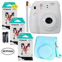 Fujifilm Instax Mini 9 Instant Camera (Smokey White), 3X Twin Pack Instant Film (60 Sheets) with Groovy Case Bundle