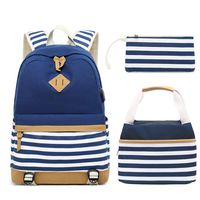 ANJUREN School Backpack USB Book Bag Rucksack Lunch Tote Bag Pencil Case Teen Girls Boy Student (3IN1, Blue)