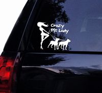 Tshirt Rocket Crazy Pitbull Lady Decal - 2 Pitbull Dogs Vinyl Car Decal, Laptop Decal, Car Window Sticker (10", White)