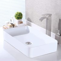KES Bathroom Vessel Sink 24 Inch Above Counter Rectangular White Ceramic Countertop Sink for Cabinet Lavatory Vanity, BVS123S60