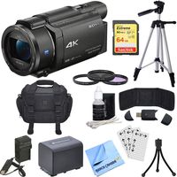Sony FDR-AX53/B 4K Handycam Camcorder Bundle with Camera Bag, 64GB SDXC Memory Card, 2540 mAh Battery, Battery Charger, 55mm 3 Piece Pro Level Lens Filter Kit and Accessories (3 Items)