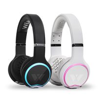 Wearhaus ARC+ Bluetooth Wireless Sharing Headphones HiFi Bass Wired Headset w/Mic, Color Changing LED Light, On Ear Noise Isolating Comfort Earpad for Gaming Travel Work, Touch Control (Black/White)