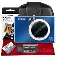 Canon Ivy CLIQ+ Instant Camera Printer (Sapphire Blue) + 30 Sheets Photo Paper + 16GB SD Card + Case + Premium Accessories Bundle (USA Warranty)
