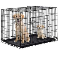 Black 48" 2 Door Pet Cage Folding Dog w/Divider Cat Crate Cage Kennel w/Tray DC