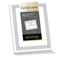 Southworth Premium Weight Certificates, Fleur Design, Silver Foil, 66 lb, White, Pack of 15 (CTP1W)