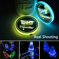 2pcs LED Car Cup Holder Lights for Cadillac, 7 Colors Changing USB Charging Mat Luminescent Cup Pad, LED Interior Atmosphere Lamp