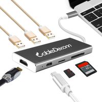 CableDeconn USB-C USB 3.1 Type C to HDMI 4K 30Hz 3xUSB3.0 Hub TF SD Card USB-C Female Charging Cable Adapter for MacBook Pro 2017 Dell Xps (Grey)