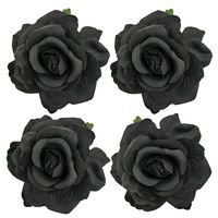 Sanrich 4pcs/pack  Mexican Hair Flowers Black Fabric Rose Hair Flowers Clips Hairpin Brooch (black)