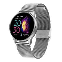 Full Touch Fitness Tracker,Bluetooth Smart Band Fitness Watch, Heart Rate Blood Pressure Monitor IP68 Waterproof Wrisband with Pedometer Outdoor Sport Bracelet for Android iOS (Silver, Metal Strap)