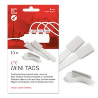 Cable Management Cable Ties with Labels, 10 PCS, White - Reusable Hook and Loop Cable Labels, Cord Organizer for Travel, Wire Management, Wire Labels, Cord Labels, Cable Tags - LTC 2520 MINI TAGS
