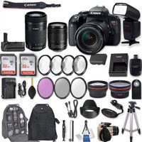 Canon EOS Rebel T7i DSLR Camera with EF-S 18-135mm f/3.5-5.6 IS STM Lens + EF-S 55-250mm f/4-5.6 IS STM Lens + Battery Grip + Automatic Flash + 64 GB Sandisk SD Memory + Filter & Macro Kits + More