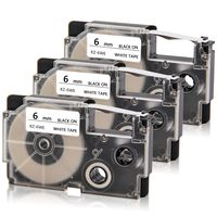 Absonic XR-6WE 6mm Labeling Tape Black on White Compatible for Casio KL-60 KL-120 KL-100 KL-7000 KL-750 KL-780 KL-7200 KL-8100 KL-820 KLHD1 KL430 KL60L KL60SR KL Label Maker, 1/4'' x 26.2', 3-Pack