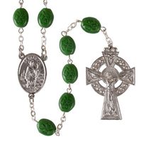 Oval Shamrock Irish Beads Rosary w/St. Patrick Center and Celtic Cross Gift Boxed