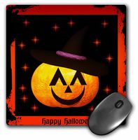 3dRose LLC 8 x 8 x 0.25 Inches Mouse Pad, Pumpkin Wearing A Witches Hat (mp_159546_1)